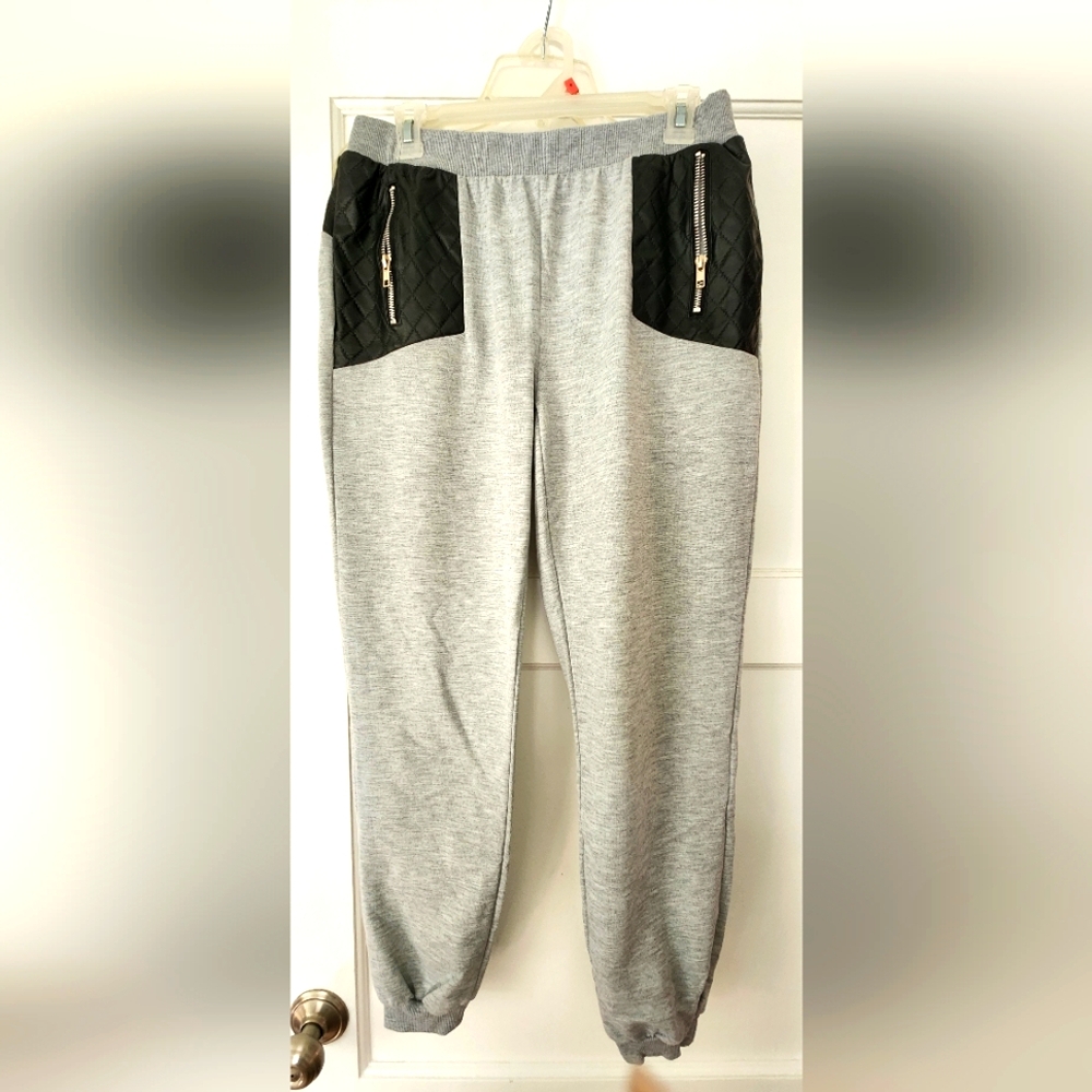 Gray Joggers with Black Quilted Pockets